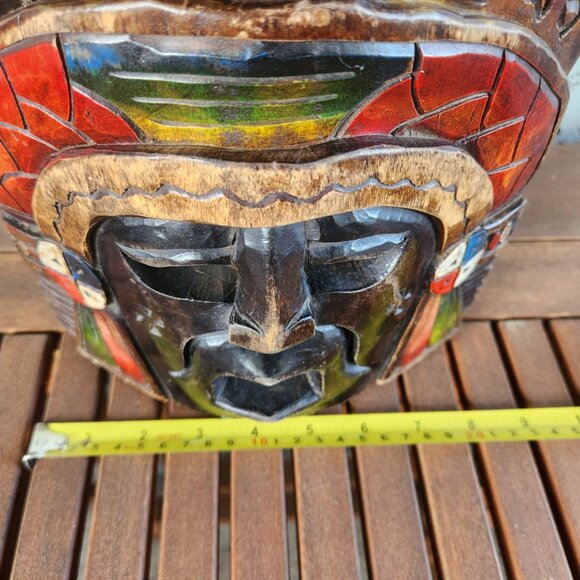 Hand-Carved Mayan Aztec Wooden Mask Tribal Wall Art with Snake, Jaguar & Warrior - Picture 10 of 16